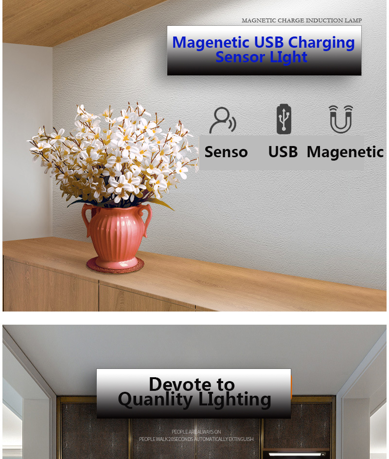 Led wardrobe light Hot selling 5w USB Charge hand scan Led sensor light for kitchen cabinet