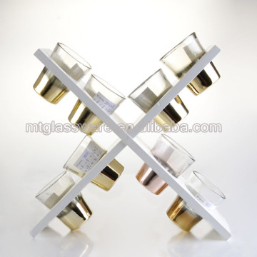 souvenir europe mini wine glass fancy gold shot glass with wood rack