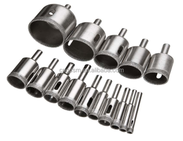 Diamond Coated Hole Saw Set for Glass, Ceramics, and Floor Tiles (15pcs/set, 6mm-50mm)