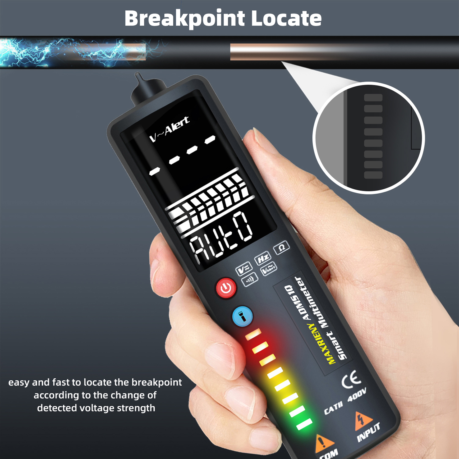 MAXRIENY ADMS1A/ADMS1Q Multimeter Digital 2.4 Inch LCD Display Multimeter 8 LED Indicators 3 Line Display Auto Voltage Tester