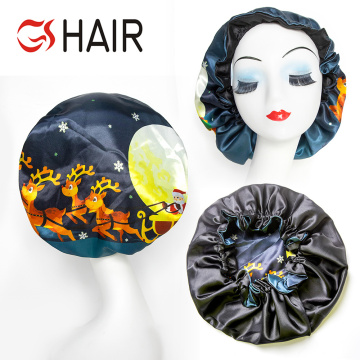 GS Cheap Satin Shower Hat with Gold Flower Printing