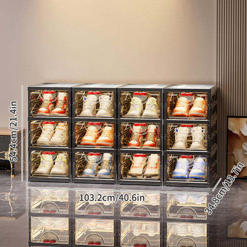 Elegant Retro Black Shoe Cabinet with Hidden Storage