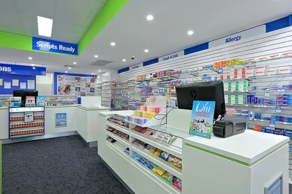 Customized Medical Store Furniture and Display Racks for Sale