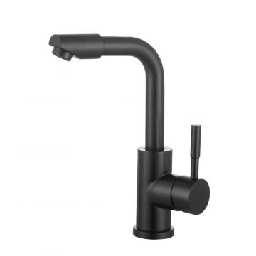 Robinet de bassin de salle de bain à handle noir en acier inoxydable