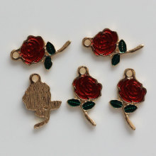 Enamel Red Pink Rose Charms Alloy Flower Earring Pendants Ornament DIY Art Decor Jewelry Making