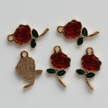 Émail Rouge Rose Rose Charmes Alliage Fleur Boucle D&#39;oreille Pendentifs Ornement DIY Art Décor Fabrication de Bijoux