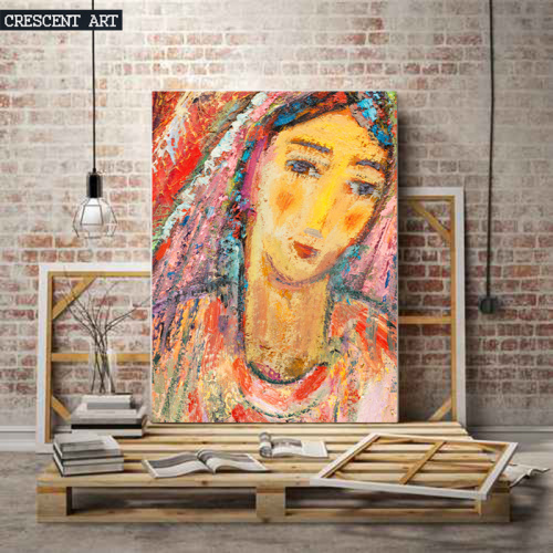 Yellow Indian Woman Portrait Canvas Painting