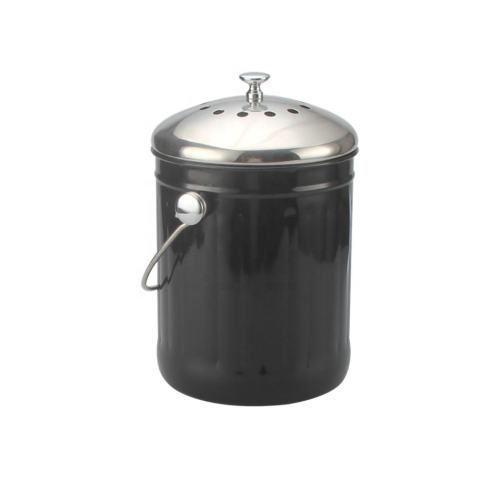 Stainless Steel Black Compost Pail with Charcoal Filters