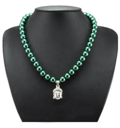 Green Pearl Necklace with Buddha Pendant