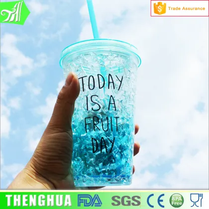 double wall change color freezer cup, starbucks cup with straw