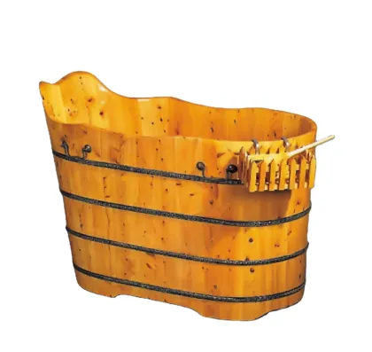 1200mm Healthy Soil Wooden Freestanding Barrel Bathtub with Back Cushion for Gardens and Villas