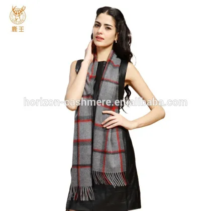 Women Woven Striped Scarf, Women Elegant Red Striped Cashmere Scarf