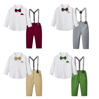 Baby Boy Formal Suit Sets: Romper, Shirt, and Pants with Bowtie and Suspender