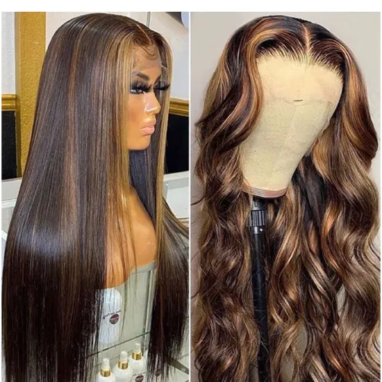 GS 13x4 Pre Plucked Straight Brown and Blonde Highlight Human Hair Wig