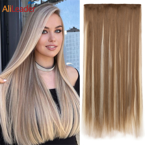 Alileader de buena calidad resistente al calor recto 5 clips en extensión del cabello Extensiones de cabello de una sola pieza de 24 pulgadas