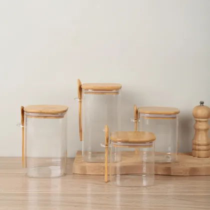 High Borosilicate Glass Sealed Jar with Bamboo Lid and Spoon