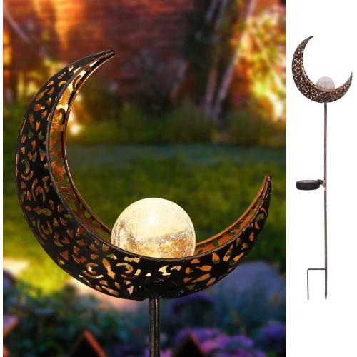 Solar Post Lights Outdoor Moon Crackle Glass Globe Stake Manufactory
