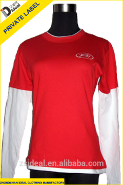 Ladies' cotton jersey two-fer long sleeve O-neck t-shirt