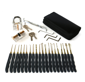 24pcs Locksmith Supplies Pick Tools Set with 2pcs Clear Practice Lock