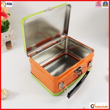metal rectangle custom lunch tin box with handle