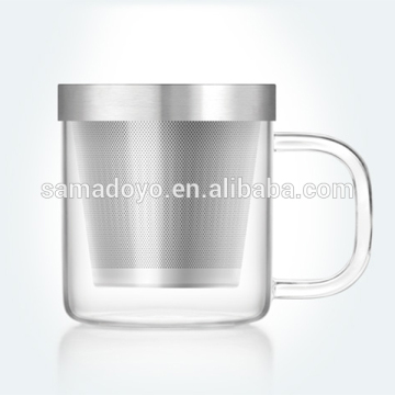 SAMADOYO 350ml Glass Teacup with Stainless Steel Infuser, Handle and Lid
