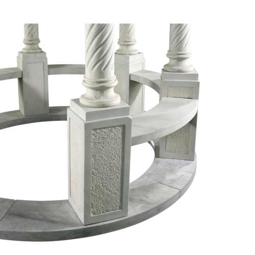 White Marble Gazebo Integrated Benches Classic Fluted Column