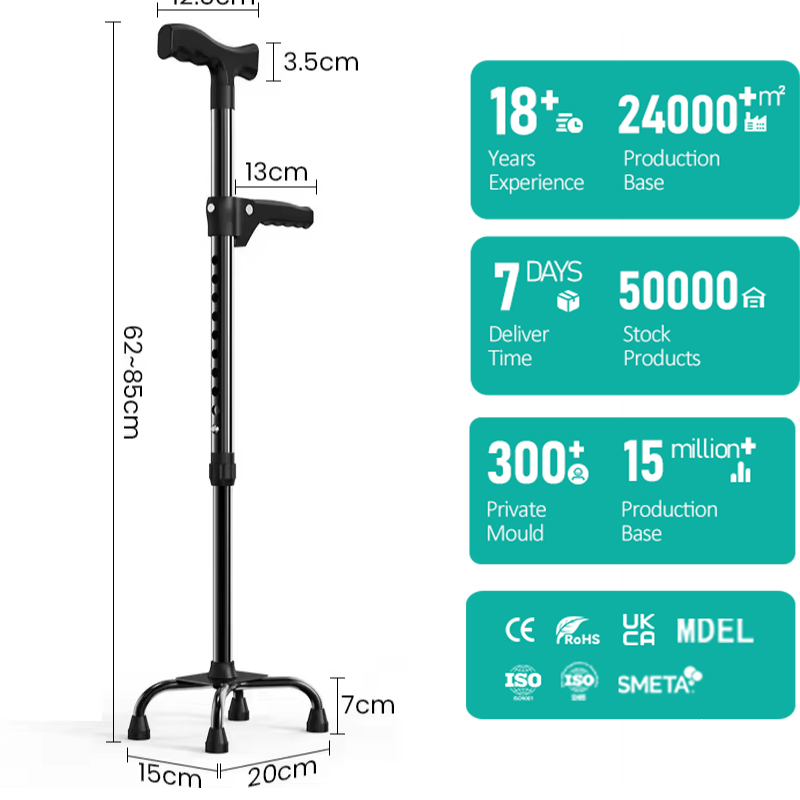 Aluminum Alloy Cane for Elderly and Disabled-Adjustable Height 62-85cm 200kg Load Capacity Durable & Lightweight Walking Aid1