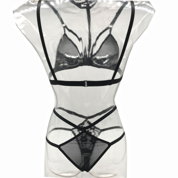 personalizar conjunto de lingerie sexy de renda transparente com 2 peças