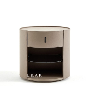 Modern Hotel Nightstand: Luxury Leather Designer Bedside Table with 1 Drawer