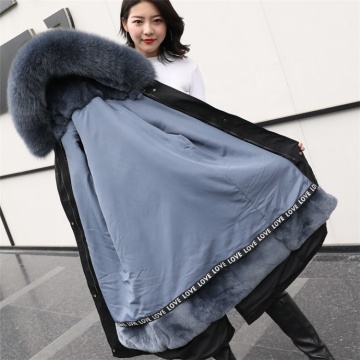 hooded genuine real rex rabbit fur parka woman winter parka