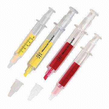 Cute Syringe Shaped Highlighter Pen with Single Color Ink