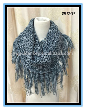 Hot selling tassel knit acrylic infinity scarf wholesale factory gray wool soft winter scarf