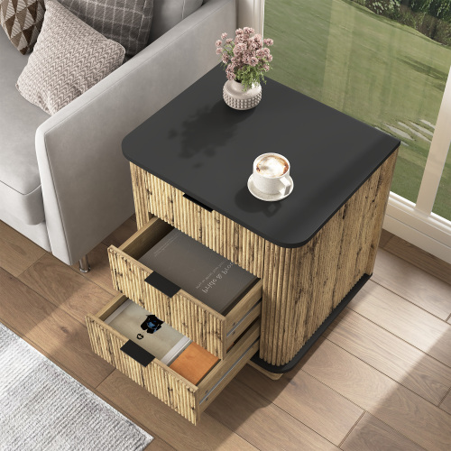 3 Drawer Nightstand with Wood Finish Minimalist Style