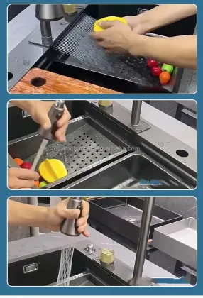 Black Gray Waterfall Smart Kitchen Sink with Faucet Kit