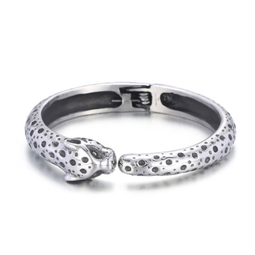 KALEN Unisex Fashion Stainless Steel Leopard Head Charm Cuff Bracelet