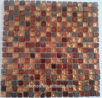 Resin 15mm BDA series foil crystal glass mix marble mosaic kitchen backsplash bathroom wall tile