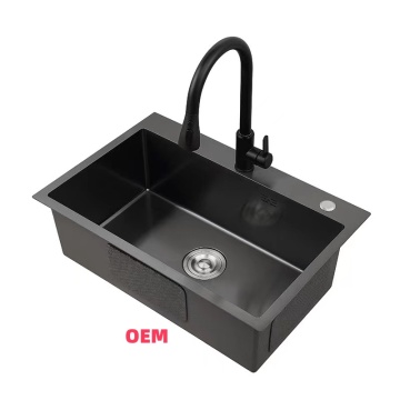 Modern Rectangular Black Stainless Steel Nano Kitchen Sink - Wholesale Factory Above Counter Single Bowl