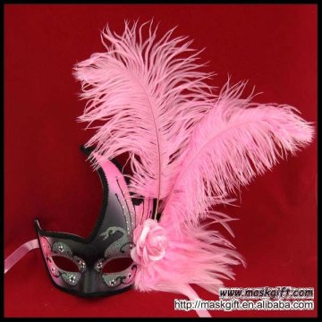 Wholesale handmade Black/pink feather Halloween masks for halloween party