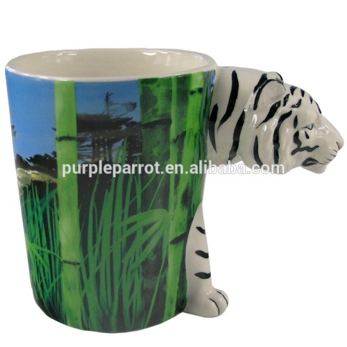Shaped Handle Mug Snow Tiger