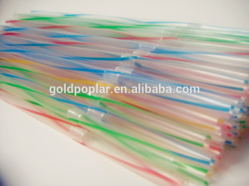 Disposable bendable plastic drinking straws with stripes