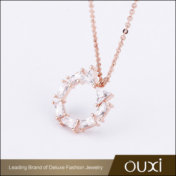 Fashion trendy 18k rose gold long chain lady jewelry necklace with white crystal round pendant chain necklace