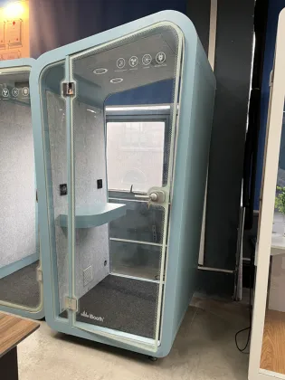 blue phone pod recording security office booth