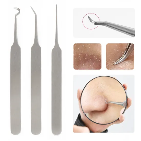 NEW Stainless Steel Blackhead Acne Blemish Pimple Extractor Needles Bend Curved Blackhead Acne Clip Tweezer Face Care Tool TSLM1