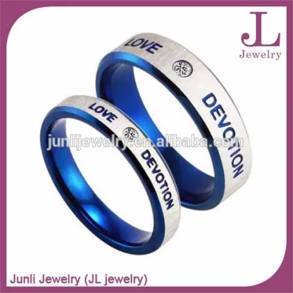 Silver Blue Two Tone Stainless Steel Couple Rings