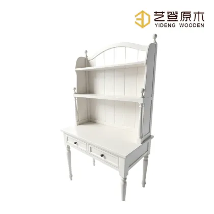 Wooden White Cottage Desk with Hutch