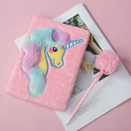 Faux Fur Plush Diary Pop It Notebook Journal Set