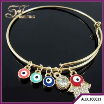 2016 China wholesale evil eye pamsa adjustable wire bangle bracelet for sale