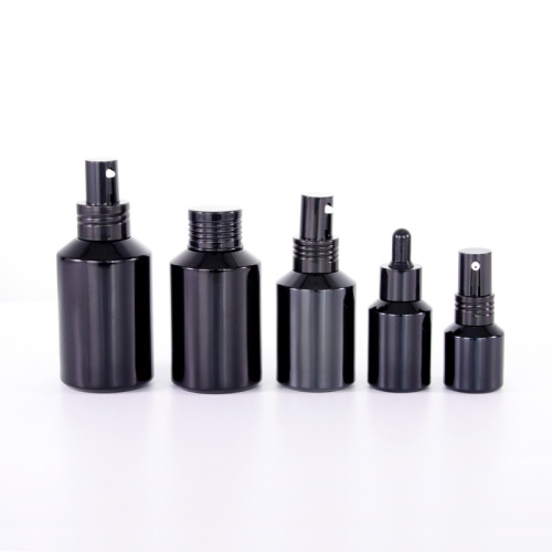 Black Glass Bottle with Aluminum Lid Slant shoulder matte black glass bottle with lid Manufactory