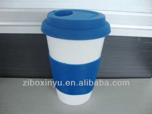 ZIBO XINYU 16 oz white travel mug with Silicone Ring and Lid
