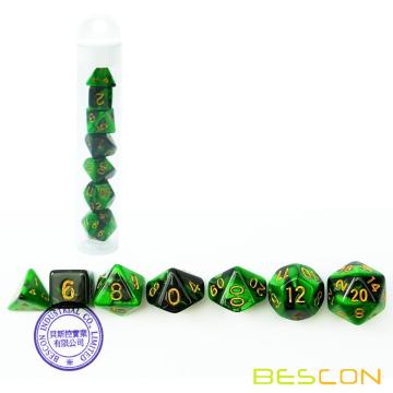 Bescon mini tono a due tono poliedrico rpg da dadi set 10 mm, set di dadi piccoli d4-d20 in tubo